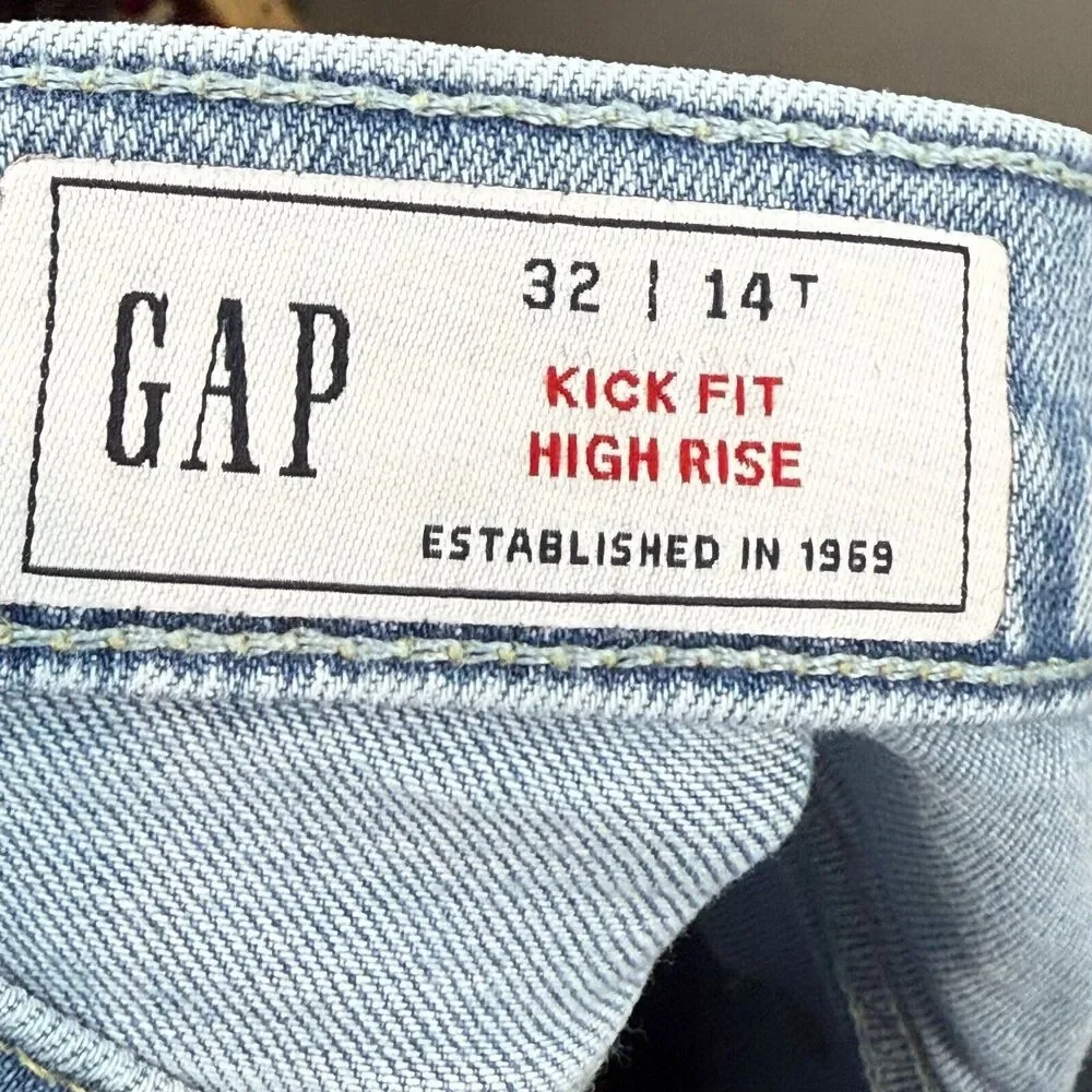 Gap Jeans Women 32 14 Tall Blue Denim Light Wash Kick Fit High-Rise Straight NWT